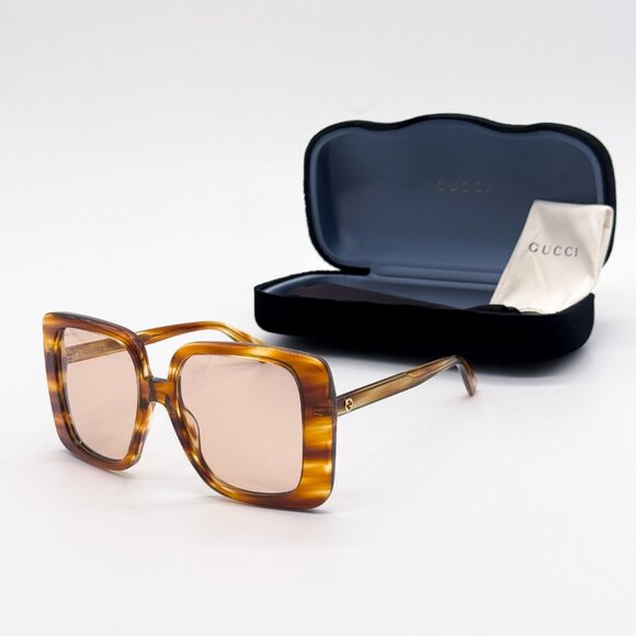 NEW GUCCI GG1314S 003 SUNGLASSES WOMEN HAVANA BROWN OVERSIZED EYEWEAR GUCCI - Picture 3 of 12